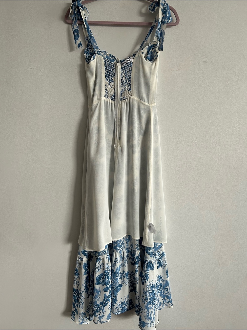 Reformation Nikita Dress White and Blue Floral Tie-Strap Midi Dress - Picture 11 of 16